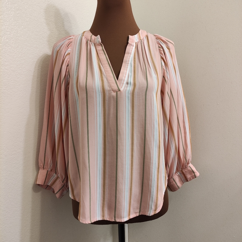 Anthropologie Women's Maeve Byron Striped Balloon Sleeve Boho Top Sz XS